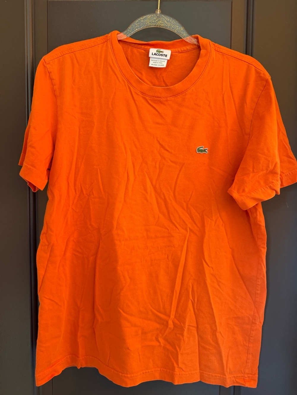 Lacoste Orange Crew Neck Tee size M 100% cotton